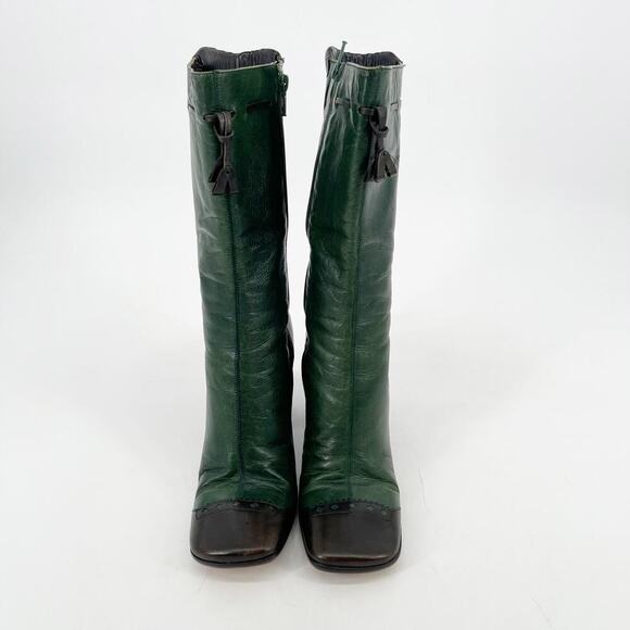 Prada Fall/Winter 1999 Green & Brown Leather Mid-Calf Block Heel Boots IT 37 - Picture 7 of 15
